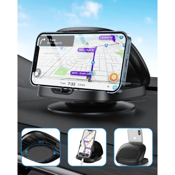 NWT Awelbuy Smartphones Mount Car,360 Rotatable DashboardWashable Reusable,Black - Picture 3 of 4